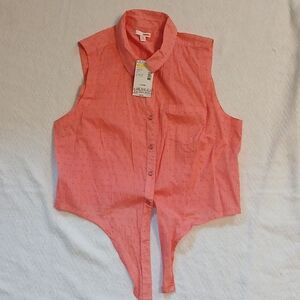 NWT Sz.XL Juniors Bongo Sleeveless Tie Front Button Down Blouse